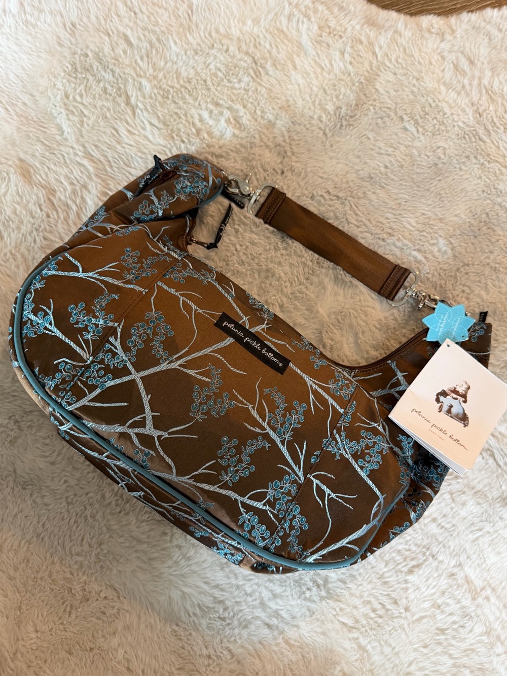NWT Vintage Petunia Pickle Bottom Touring Tote Diaper Bag Brown Teal Branch